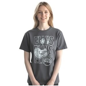 Elvis Presley Graphic‎ Tee Womens S Gray Cotton  Retrocore Y2K Music Icon